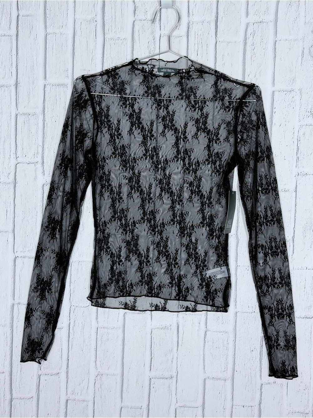 🖤 Wild Fable Black Sheer Floral Lace Long Sleeve Top XS NWT